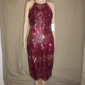 Bisou Bisou Red Burgundy Dress Sheer Ribbon Straps